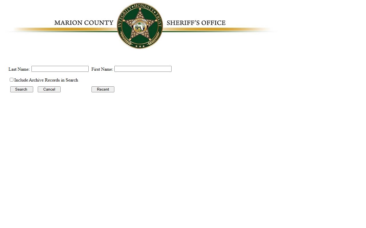 Marion County jail roster portal capture showing access to booking photos and inmate records