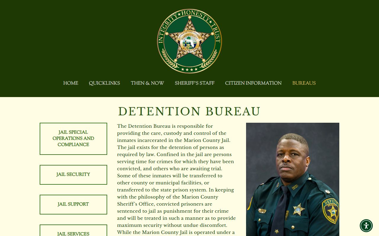 Marion County Sheriff's Office Detention Bureau page describing the jail inmate population