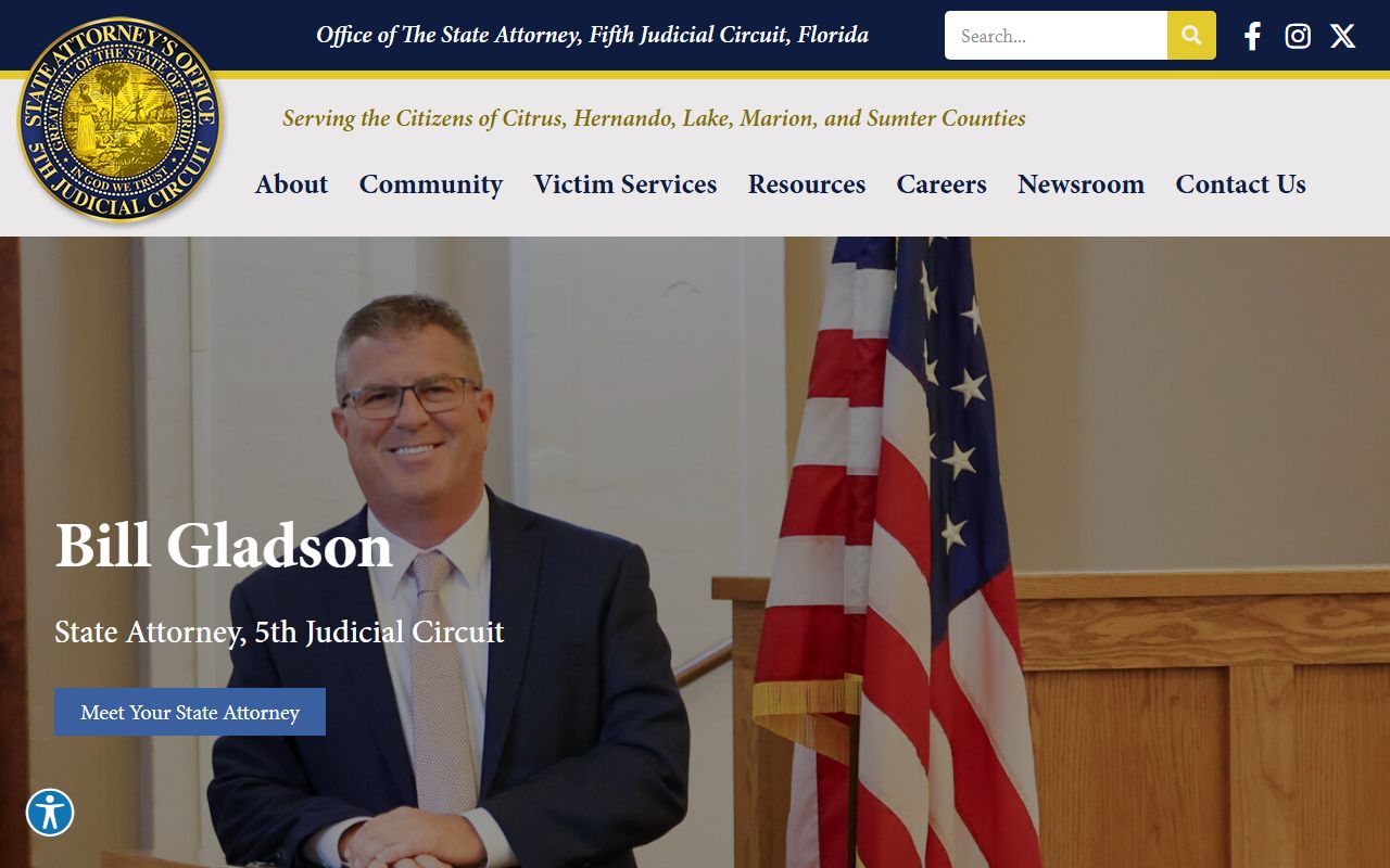 Fifth Judicial Circuit State Attorney homepage that prosecutes Marion County court records after an arrest