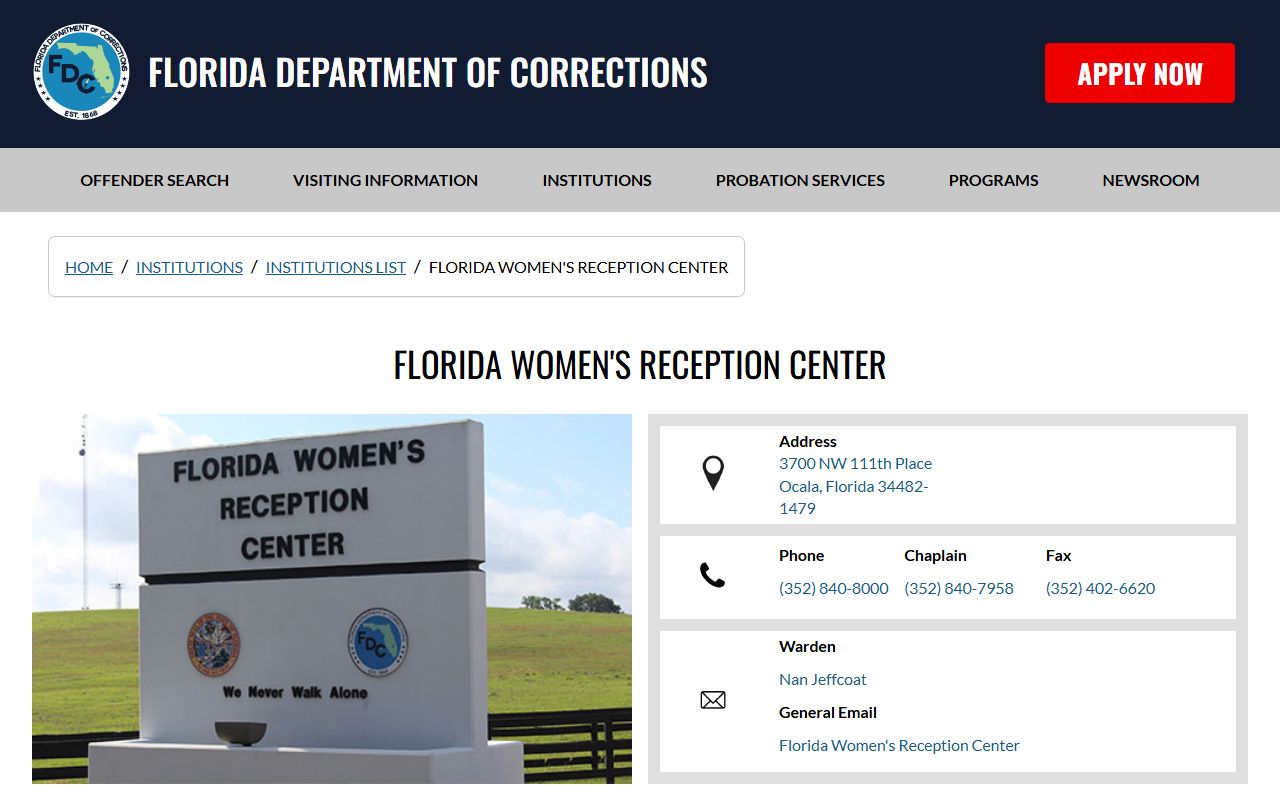 Florida Women's Reception Center facility page for the Marion County state prison